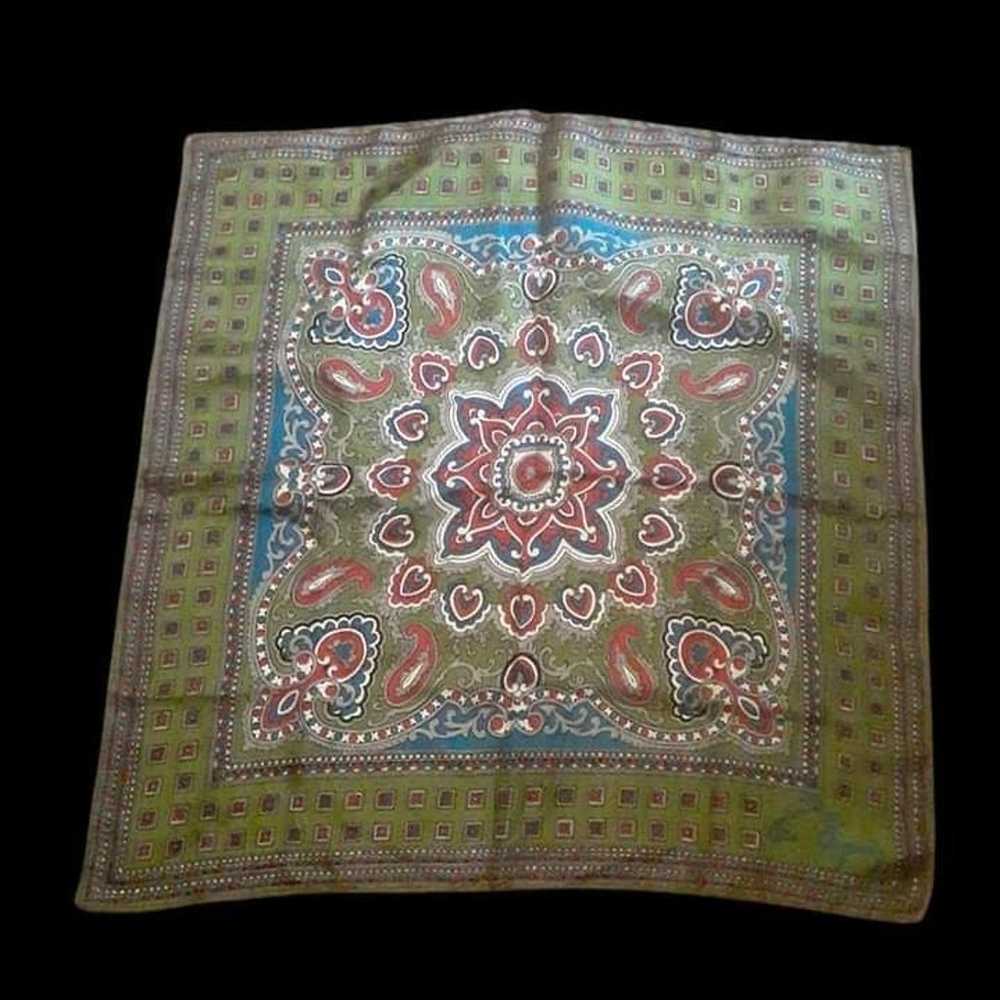 Vintage Olive Green Paisley Scarf - image 1