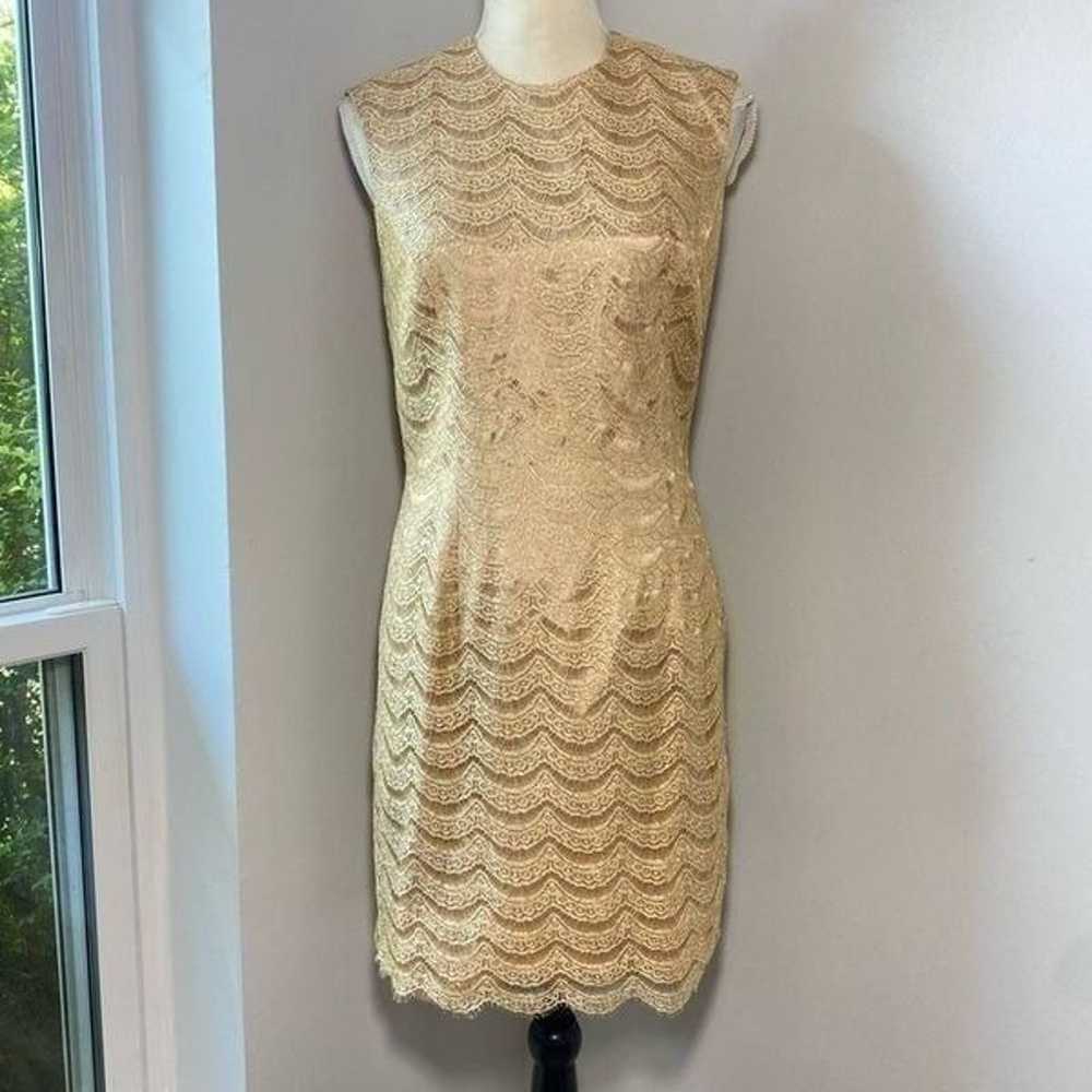 Vintage Carmen Marc Valvo Gold Lace Knee Length S… - image 1