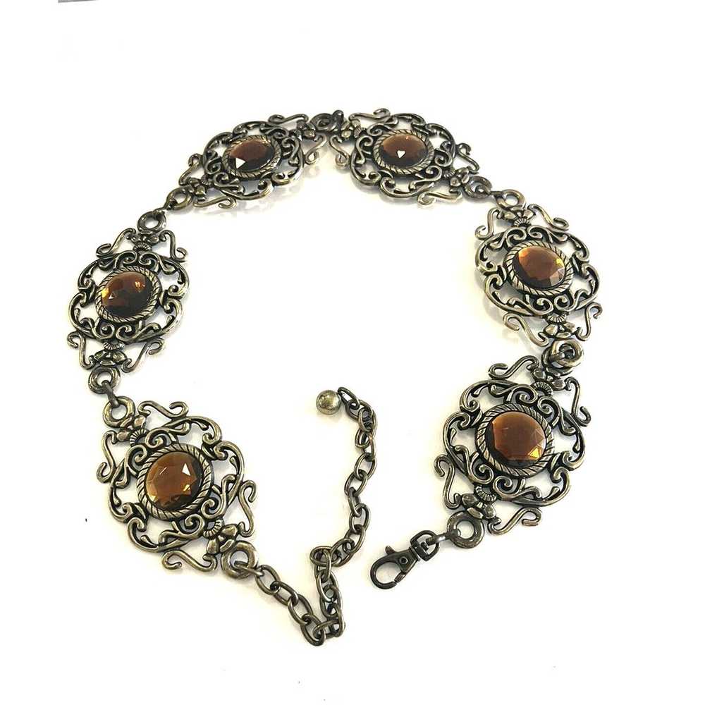 Vintage Brass Plated Metal Chain Link Belt with F… - image 1