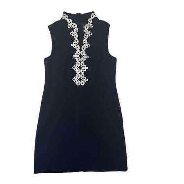 Vince Camuto Navy Sleeveless Embroidered Sheath Dr