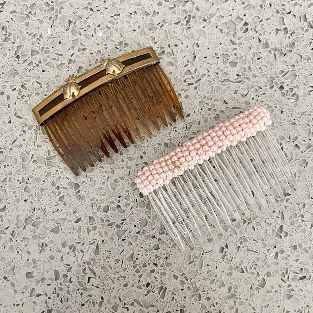 Vintage 1980s Set of 2 Hair Combs Picks Tortoise … - image 1