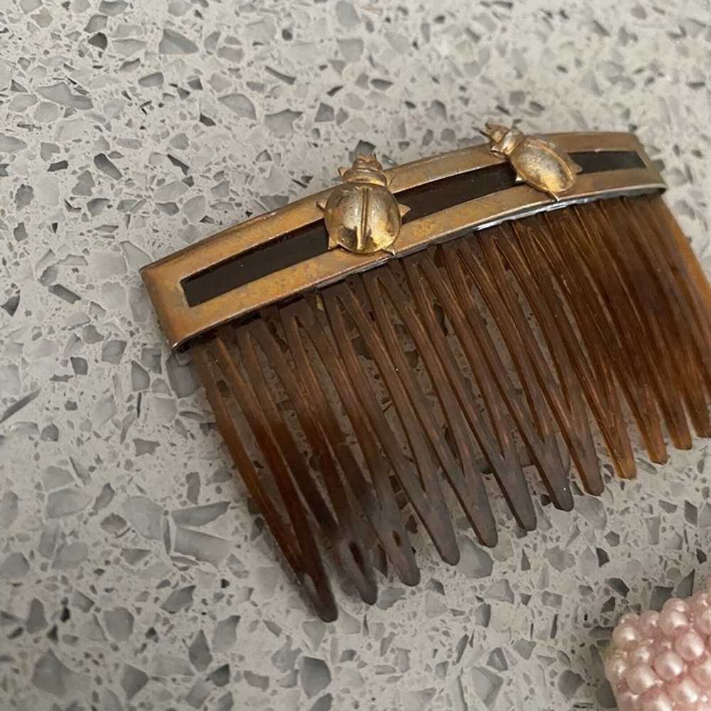 Vintage 1980s Set of 2 Hair Combs Picks Tortoise … - image 2