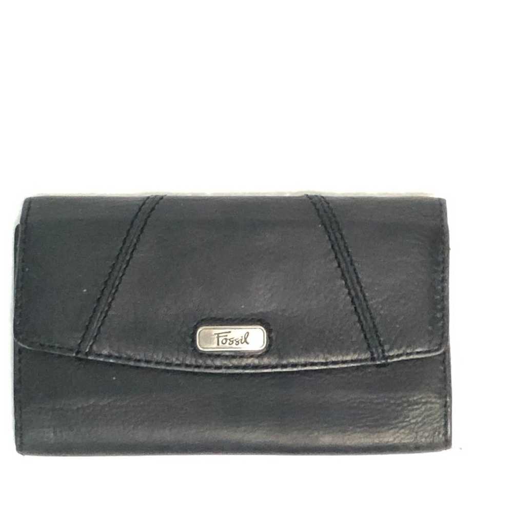 Fossil Vintage Tri Fold Black Leather Wallet - image 1