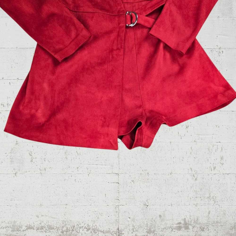 Zara Red Faux Suede Deep V Neck Long Sleeve Wrap … - image 3