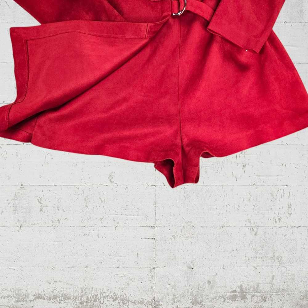 Zara Red Faux Suede Deep V Neck Long Sleeve Wrap … - image 4