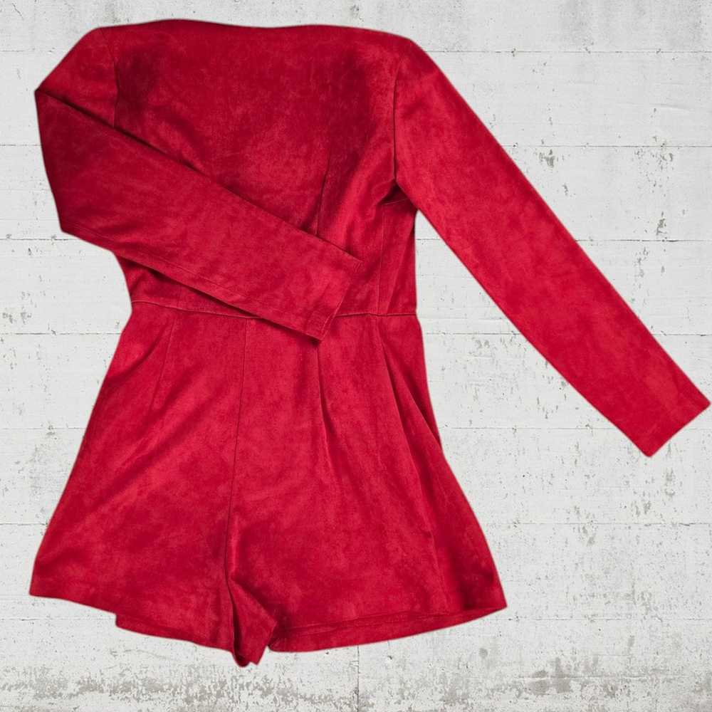 Zara Red Faux Suede Deep V Neck Long Sleeve Wrap … - image 8