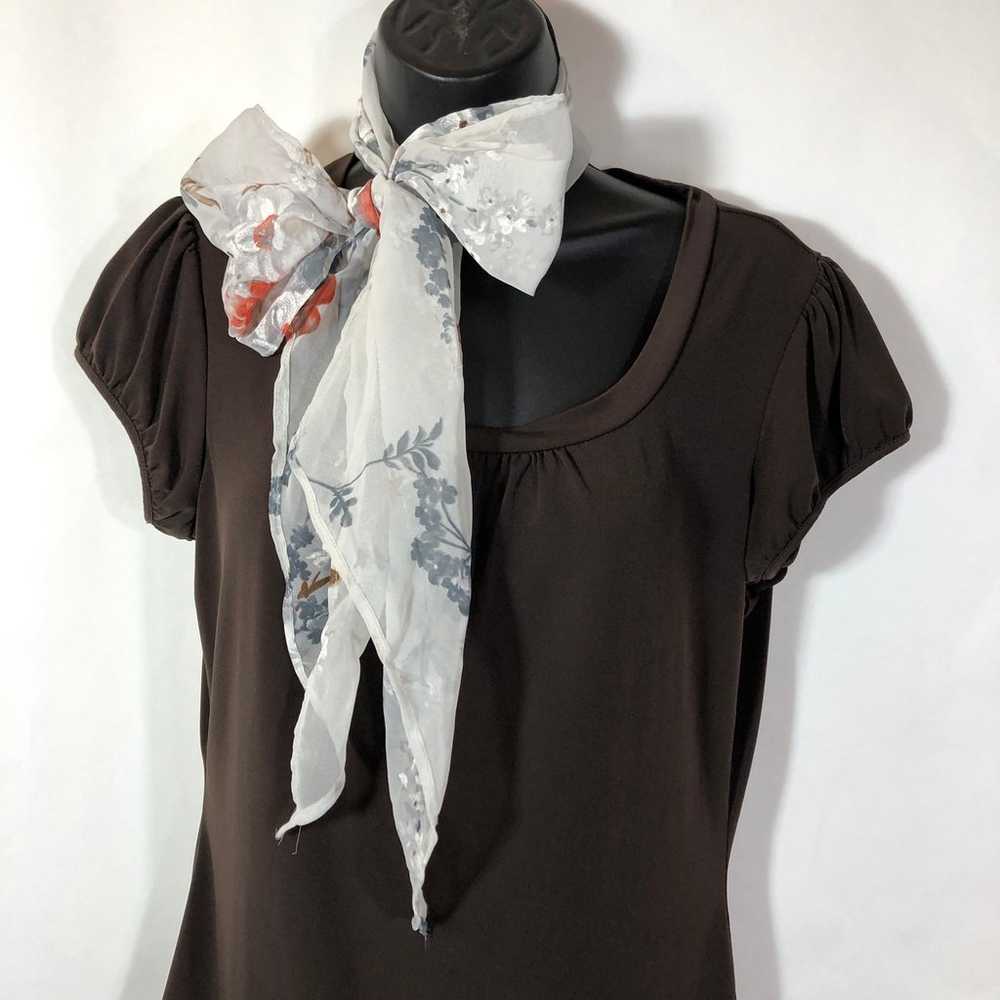 Long Floral Sheer White Scarf, Flower Print Gray … - image 1