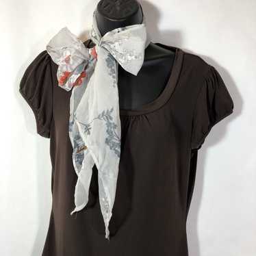 Long Floral Sheer White Scarf, Flower Print Gray … - image 1