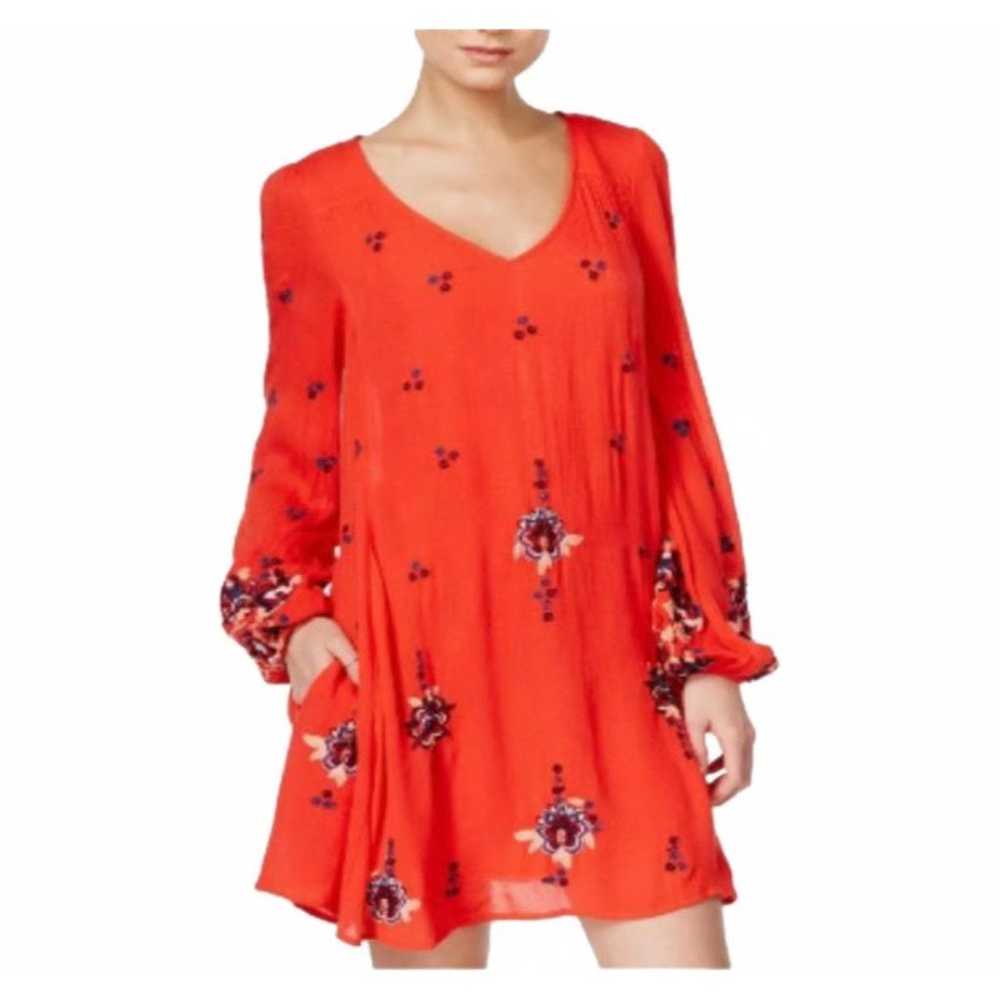 Free People Red Embroidered Dress Small Oversized… - image 12