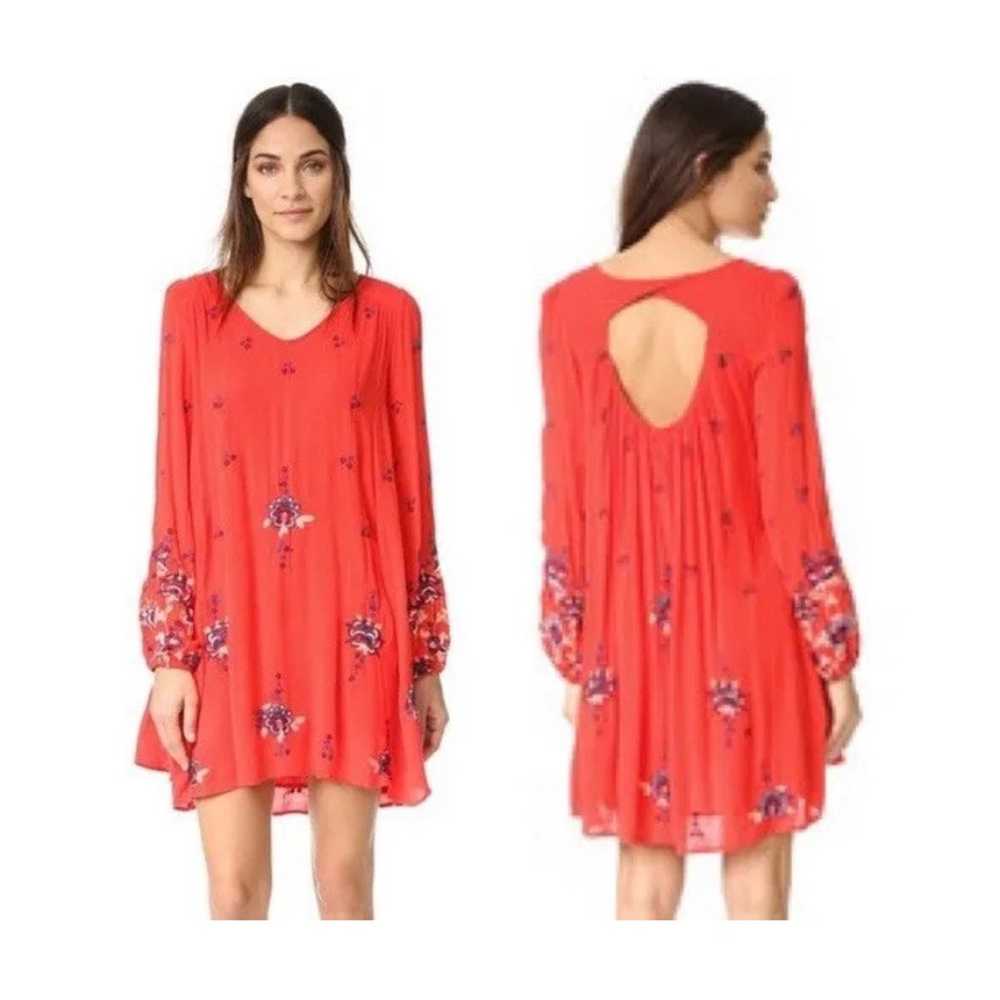 Free People Red Embroidered Dress Small Oversized… - image 1