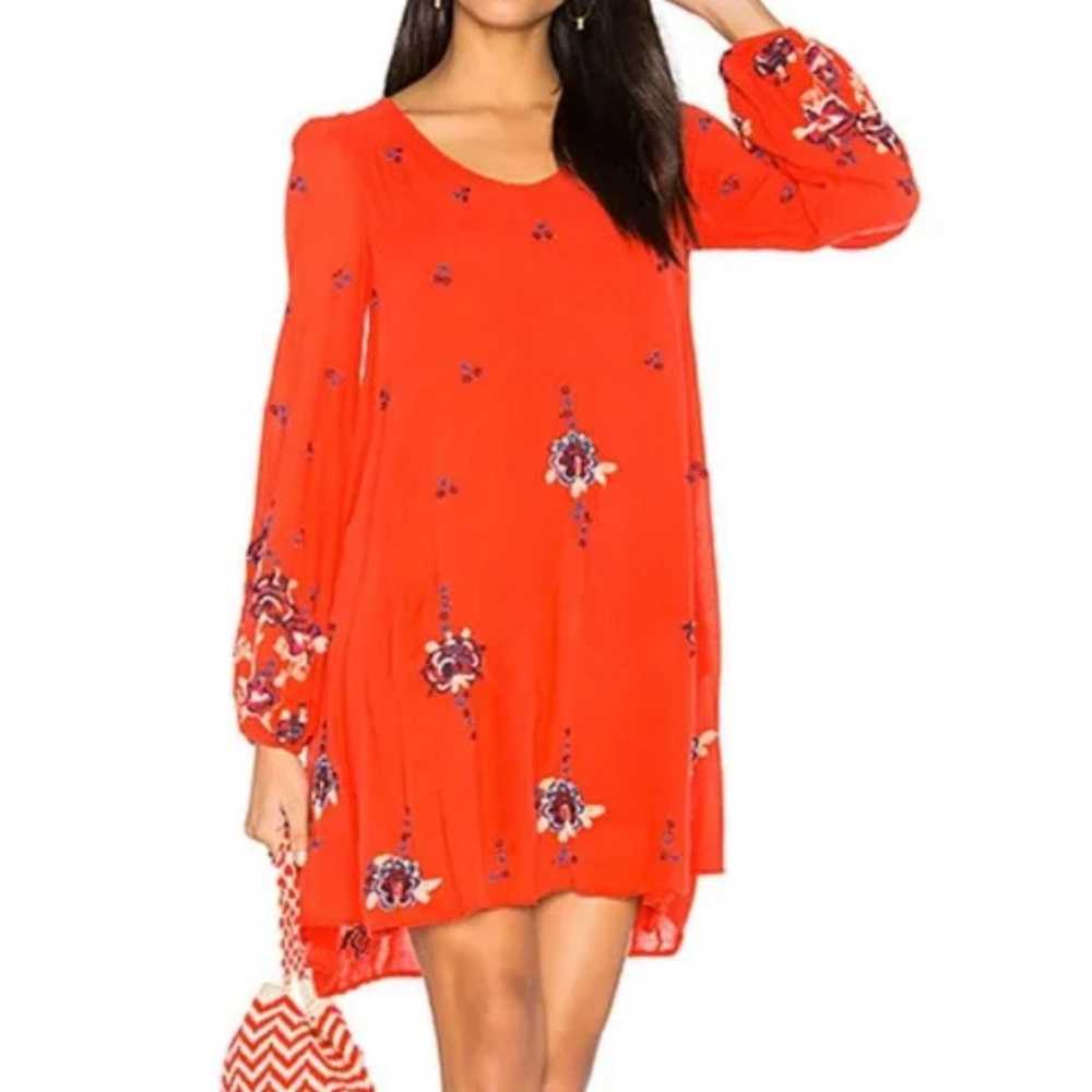 Free People Red Embroidered Dress Small Oversized… - image 2