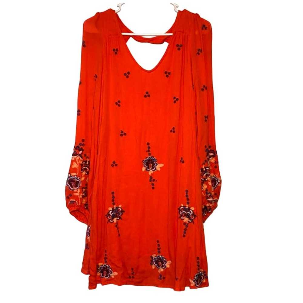 Free People Red Embroidered Dress Small Oversized… - image 4