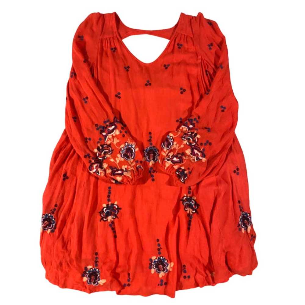 Free People Red Embroidered Dress Small Oversized… - image 7