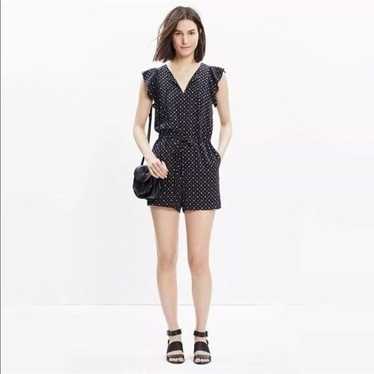 Madewell Silk Petalplay Romper in Dotmix Sz Medium