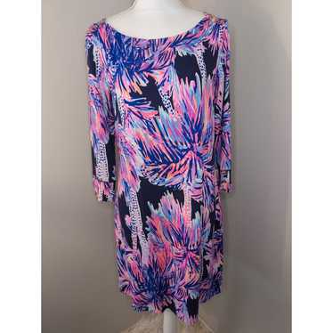 Lilly Pulitzer Sophie sz lg palms up navy pink dr… - image 1