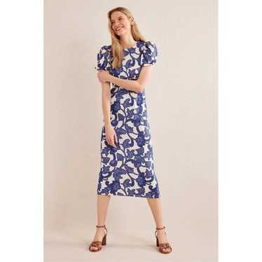 Boden Puff Sleeve Jersey Midi Dress Blue Ribbon P… - image 1