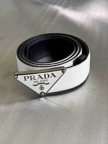 Prada Prada Tessuto Logo Belt White Saffiano Leath