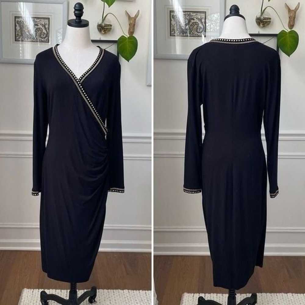 Vintage Cache Crossfront Long Sleeve Dress Black … - image 1