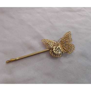 Vintage Gold Tone Butterfly Hair Bobby Pin - image 1