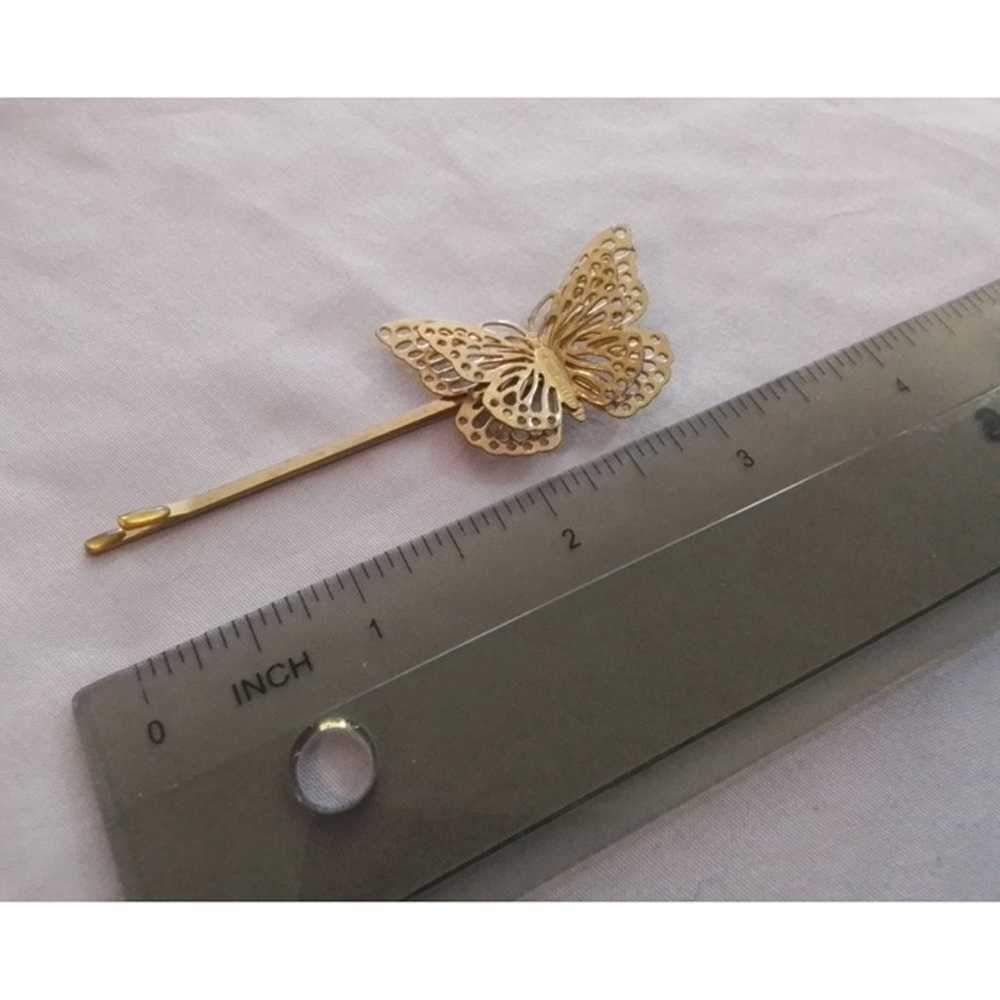 Vintage Gold Tone Butterfly Hair Bobby Pin - image 2