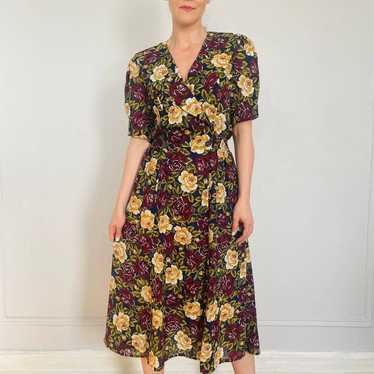 CHAUS 80s navy floral dress