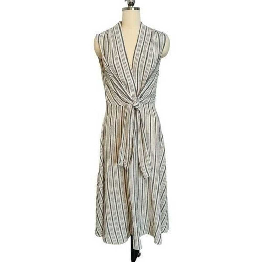 Tahari Striped Linen Tie Waist Shirt Dress| Size M - image 3