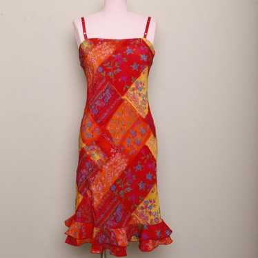 Vintage 90s Sleeveless Red patchwork floral slip … - image 1