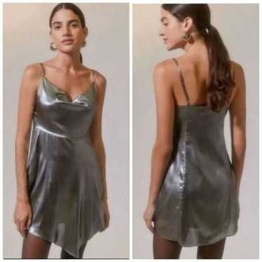 UO Asymmetrical Mini Dress Metallic Silver