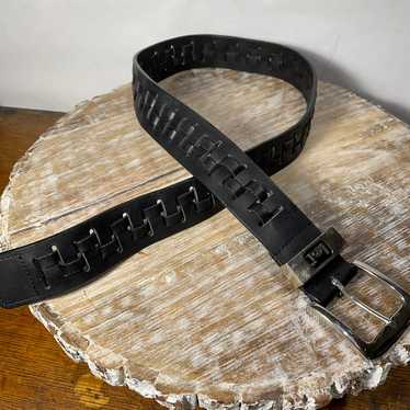 LEI Black leather woven belt M