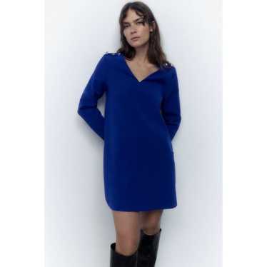 Royal Blue Zara V-Neck Button Shoulders Long Slee… - image 1