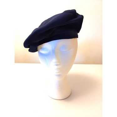 Vintage 60s Navy Blue Beret Cap 1960s Groovy Beat… - image 1