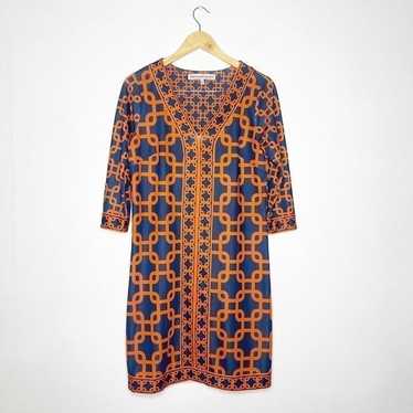 Gretchen Scott Navy/Orange Shift Dress Size Small - image 1