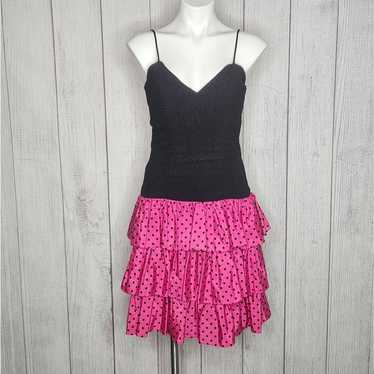 VTG 80s Nite Scarlett Rad Pink/Black Polka Dot Mi… - image 1