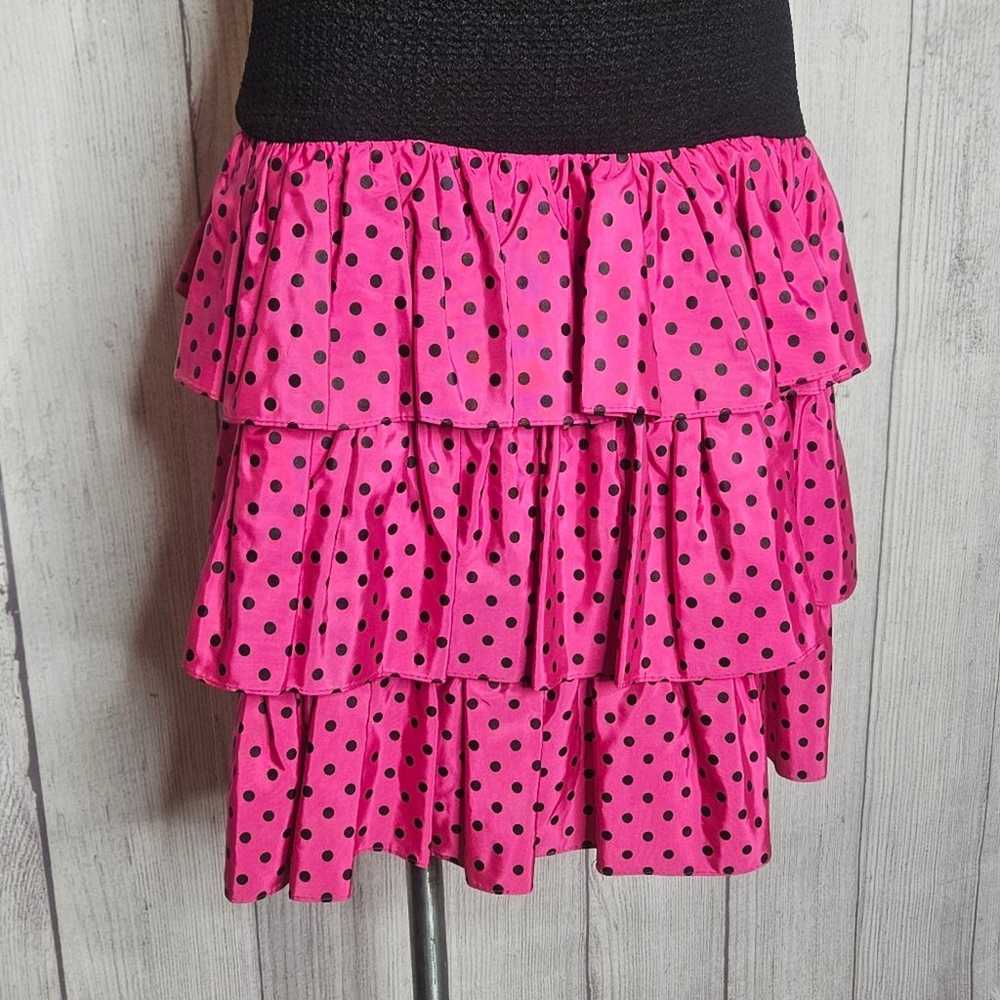 VTG 80s Nite Scarlett Rad Pink/Black Polka Dot Mi… - image 3