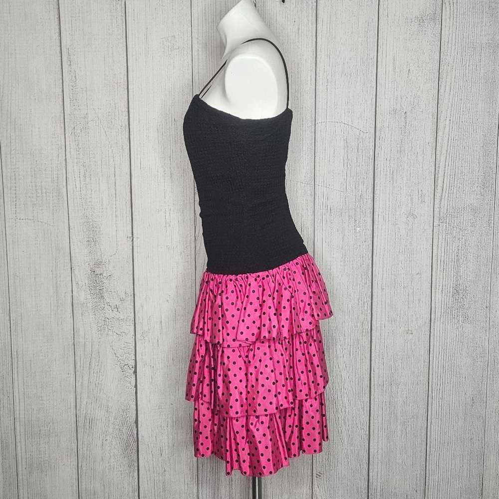 VTG 80s Nite Scarlett Rad Pink/Black Polka Dot Mi… - image 5