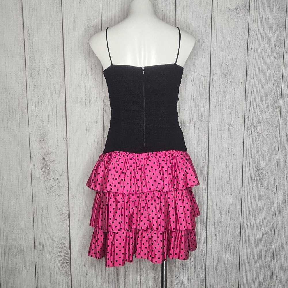 VTG 80s Nite Scarlett Rad Pink/Black Polka Dot Mi… - image 6