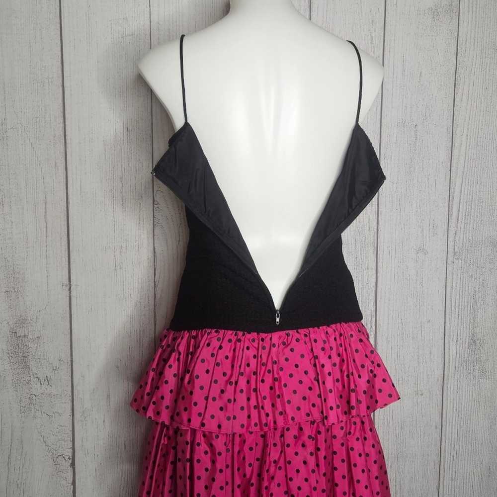 VTG 80s Nite Scarlett Rad Pink/Black Polka Dot Mi… - image 7