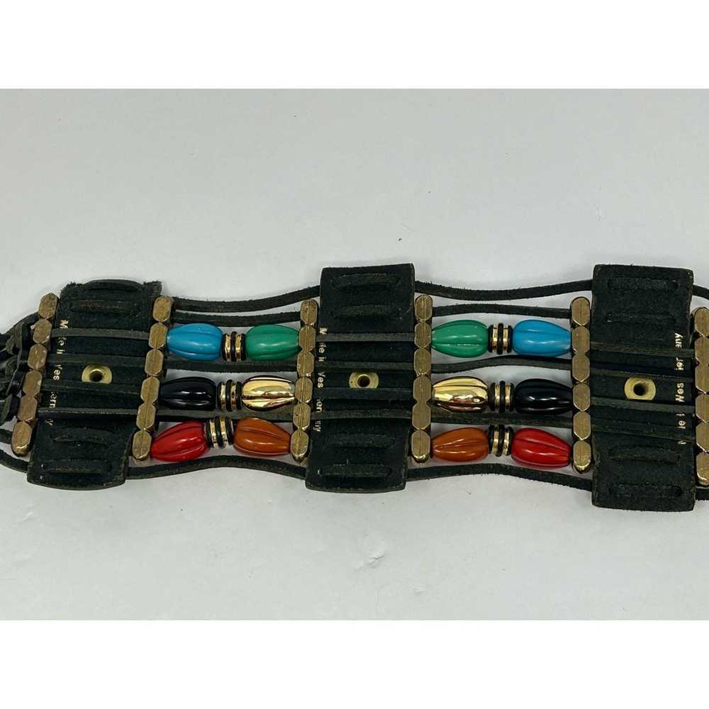 VTG Leather Belt Womens Black Bright Beads Whimsi… - image 3