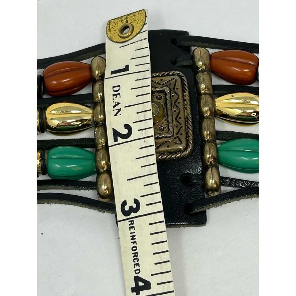 VTG Leather Belt Womens Black Bright Beads Whimsi… - image 8