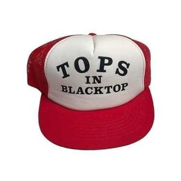 80s Vintage Custom Trucker Hat Red and White Tops… - image 1