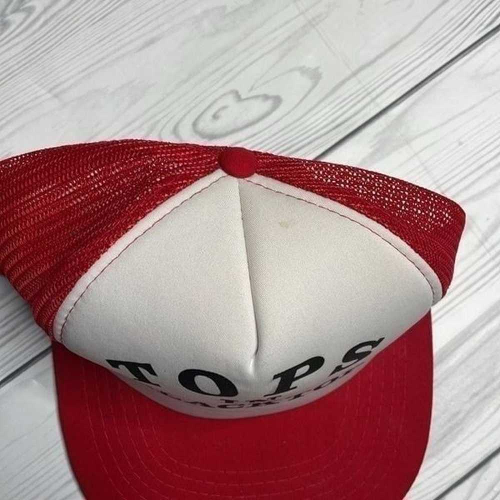 80s Vintage Custom Trucker Hat Red and White Tops… - image 2