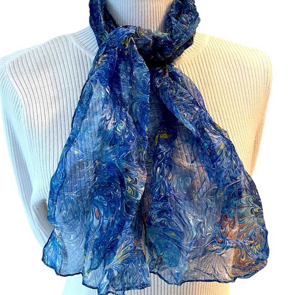 Burmel Kaleidoscope Scarf Chiffon Sheer Blue Abst… - image 1