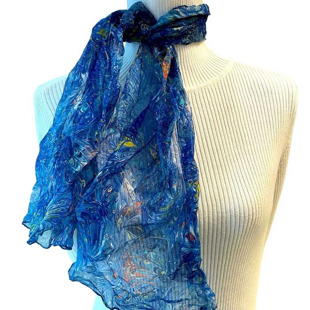 Burmel Kaleidoscope Scarf Chiffon Sheer Blue Abst… - image 2