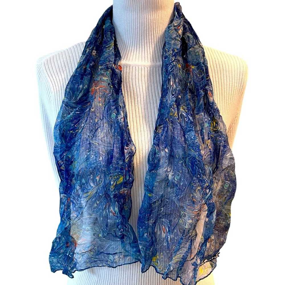 Burmel Kaleidoscope Scarf Chiffon Sheer Blue Abst… - image 3