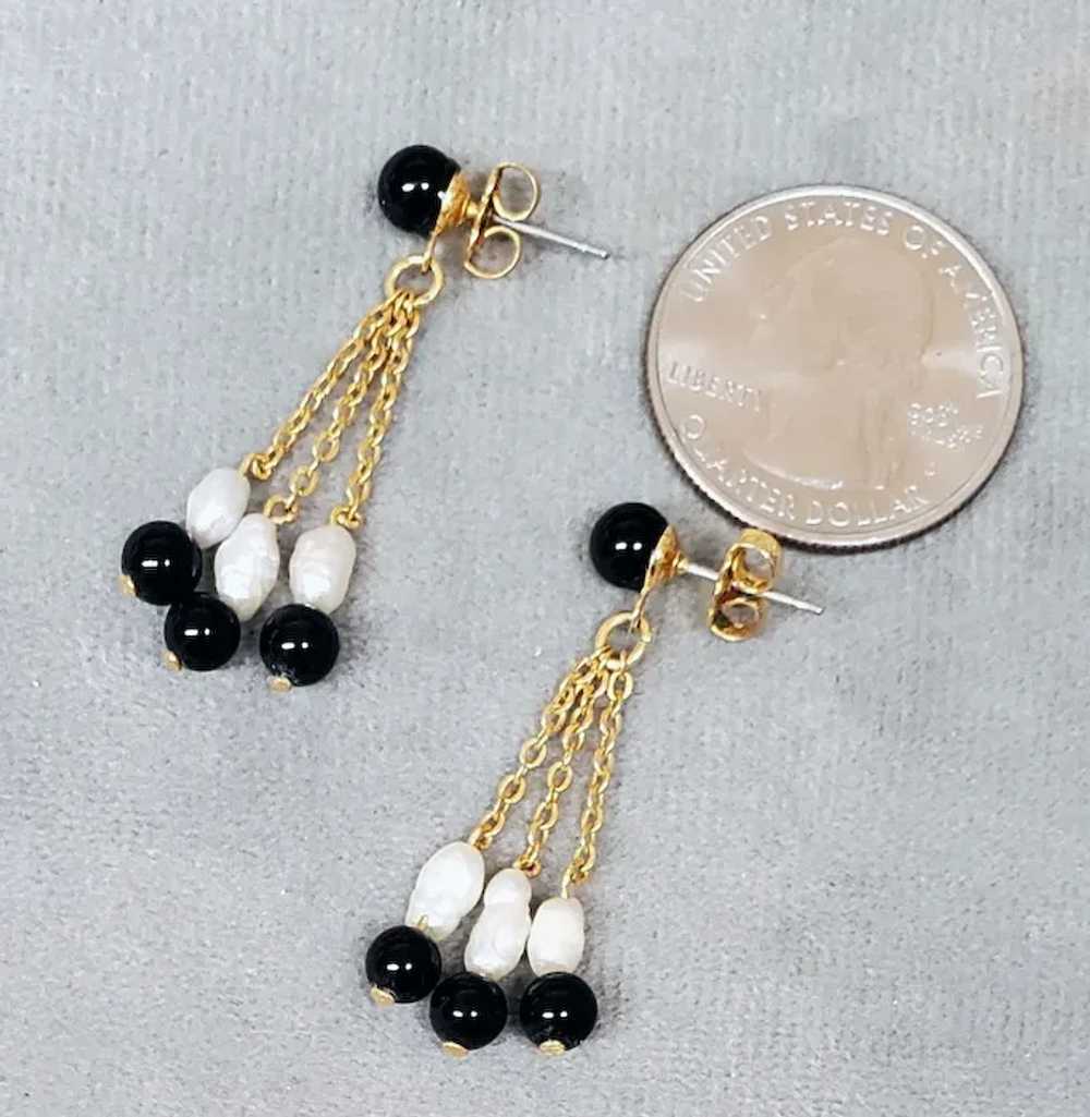 Freshwater White Rice Pearl and Black Glass Bead … - image 2