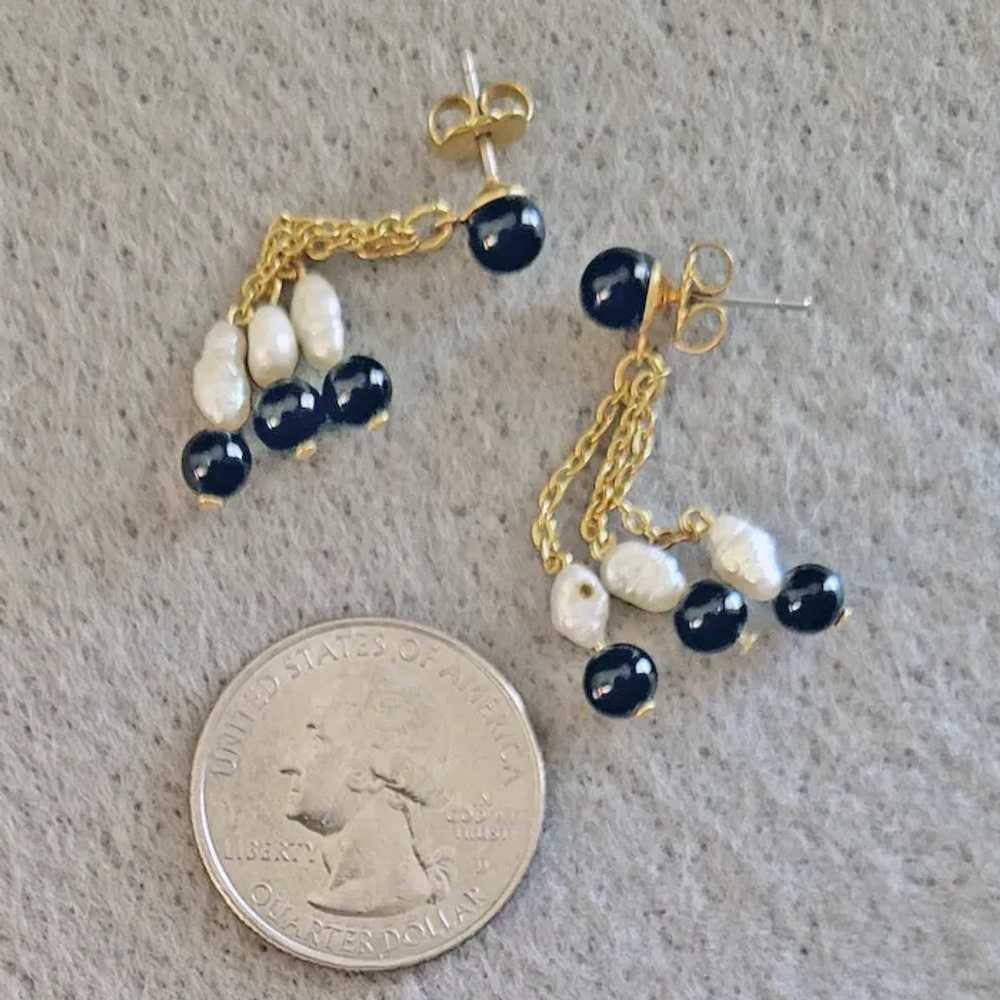 Freshwater White Rice Pearl and Black Glass Bead … - image 3