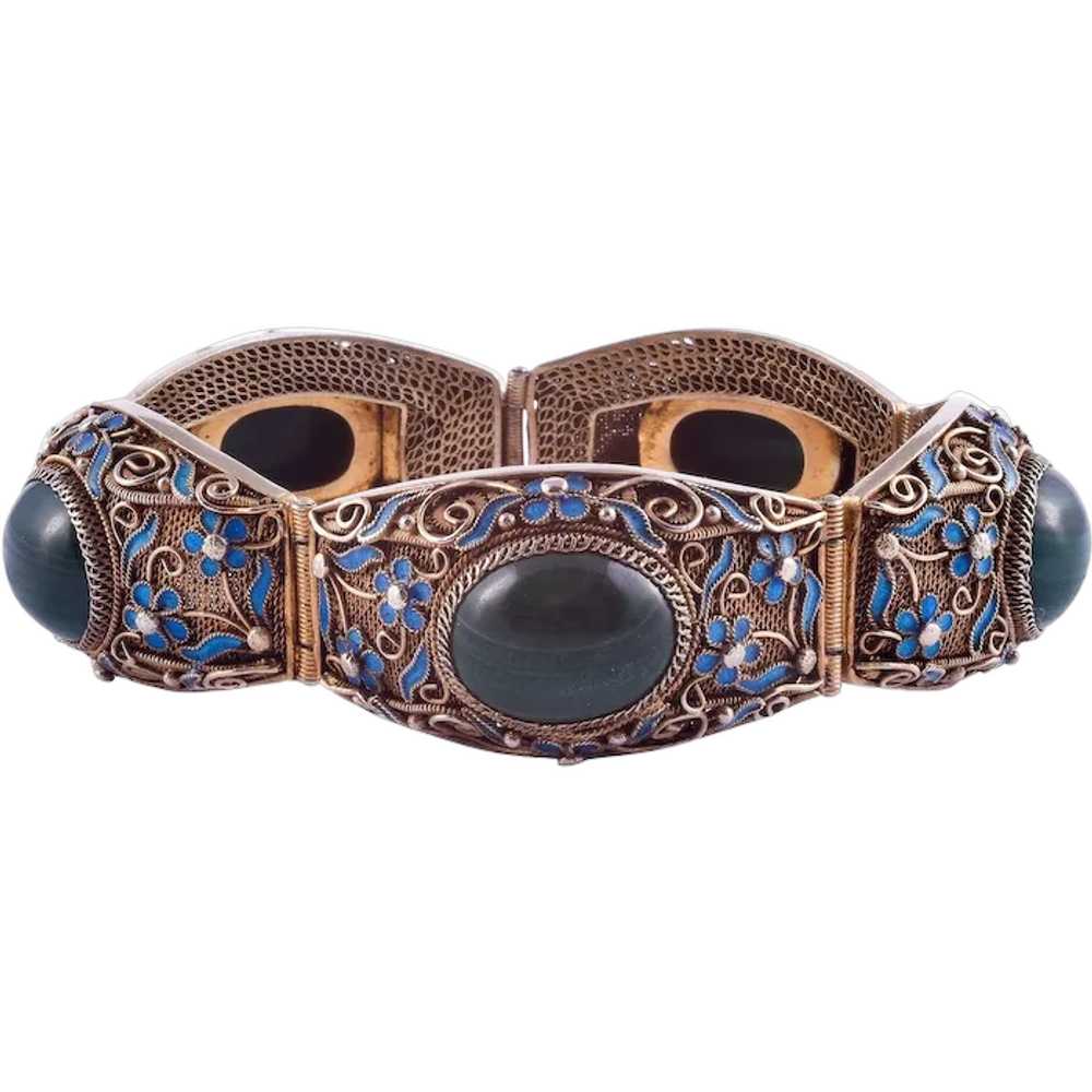 Malachite & Cloisonne Enamel Gilt Silver Bracelet - image 1