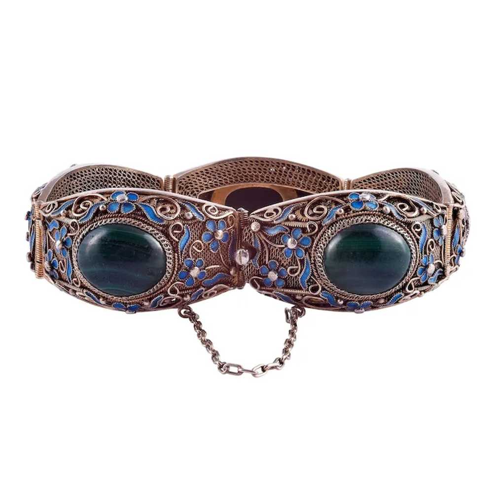 Malachite & Cloisonne Enamel Gilt Silver Bracelet - image 2