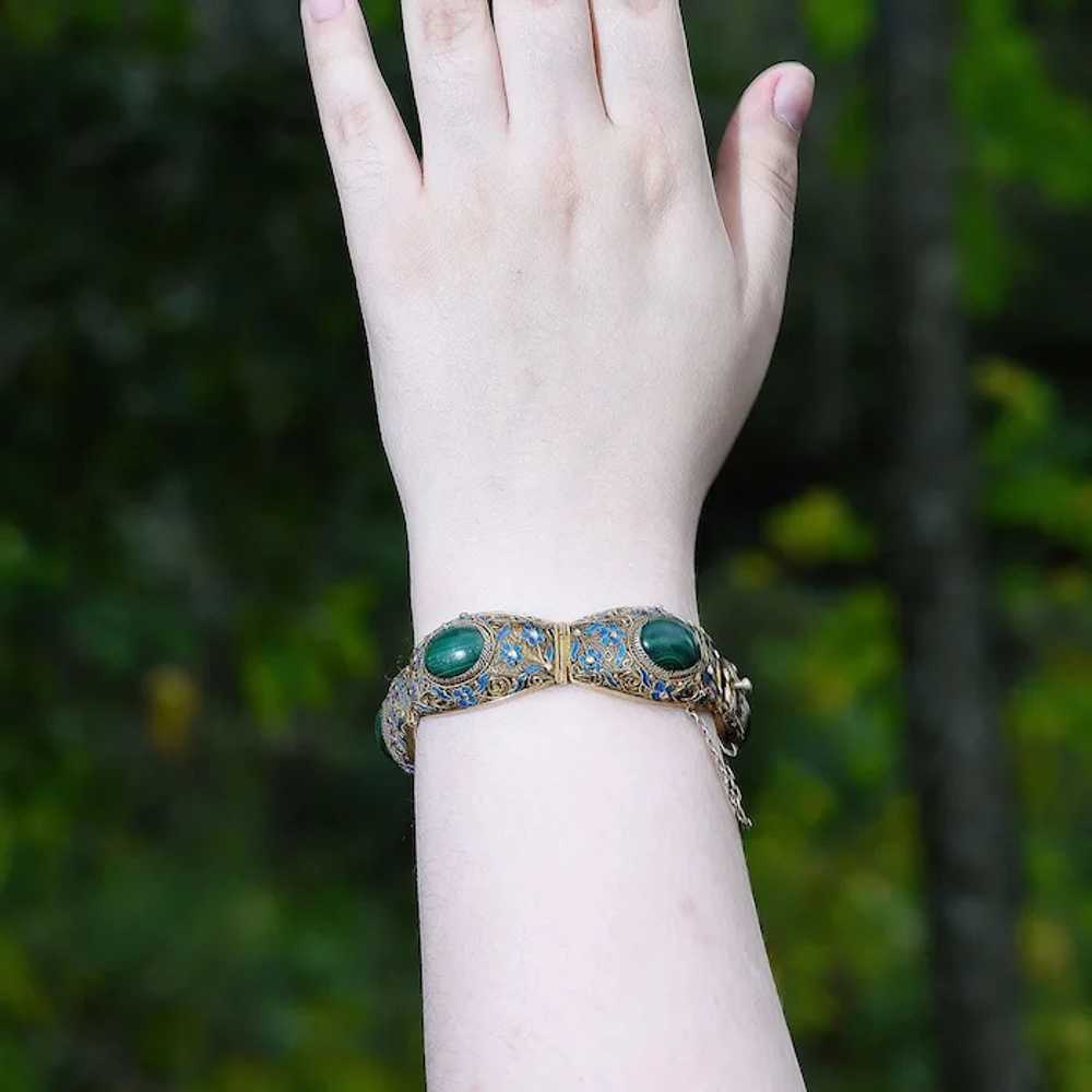 Malachite & Cloisonne Enamel Gilt Silver Bracelet - image 3