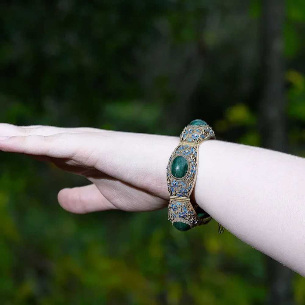 Malachite & Cloisonne Enamel Gilt Silver Bracelet - image 4